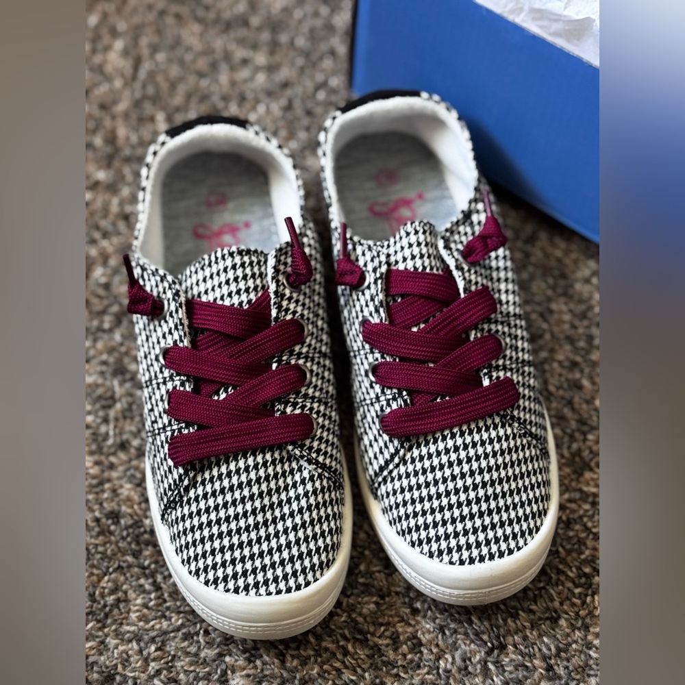 Jellypop Black and White Sneakers with Burgundy Laces